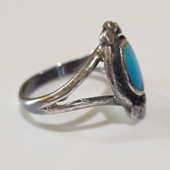 VTG Handmade Southwest Native American Oval Turquoise Sterling Silver Ring 6.25 - Picture 9 of 13
